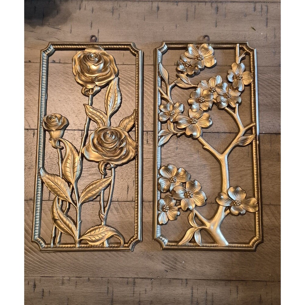 Vintage - Syroco Wood Flower Wall Art 6"x12" - Mid Century Retro 60's Home Decor